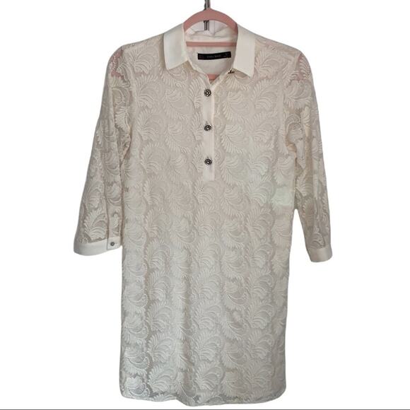 Zara Cream Lace Shirt Dress with Jewel Buttons - Picture 1 of 6